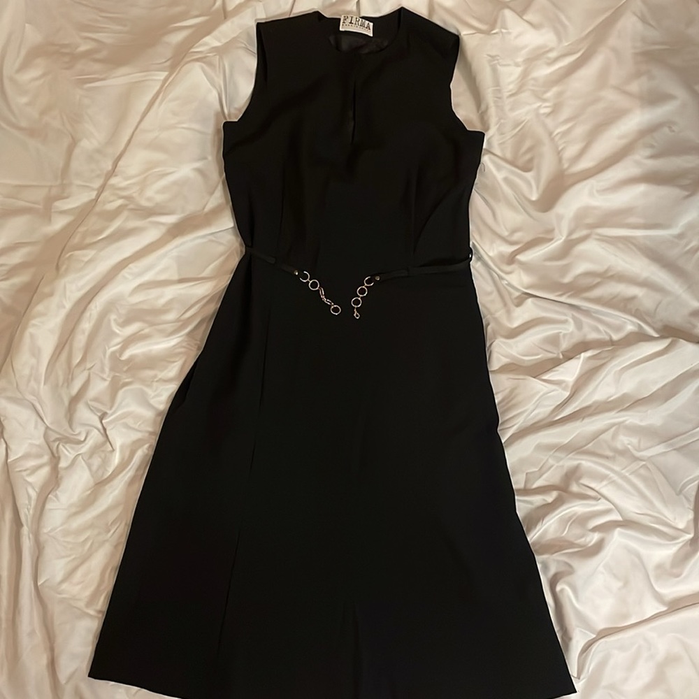 Firma Italian Black Dress with Gold Tone Accent